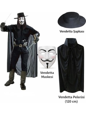 Ankaverse® Vendetta Kostüm Seti – Şapka Maske Pelerin (120 Cm)