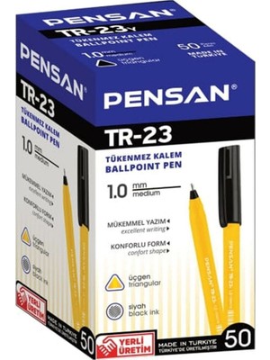 Pensan Tükenmez Kalem Üçgen TR-23 Siyah 50’li Kutu