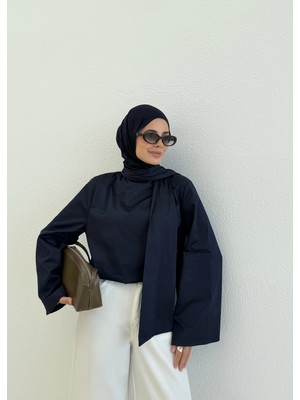 Moda Aksa Luna Şal Detay Bluz Lacivert