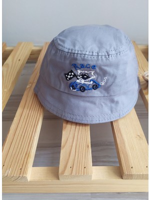 Minilka Bebe Pamuklu Nakışlı Bebek Bucket Şapka Race Arkası Ipli Ayarlanabilir - (Ürün Çok Dar Kalıp Genişlik :44CM 0-2 Yaş)