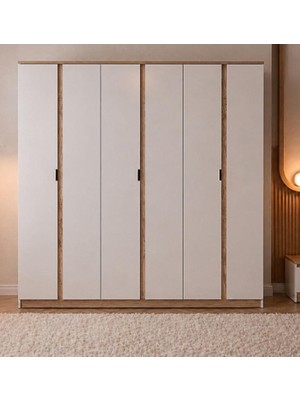 Noiss Home Decor Asel 6 Kapaklı Raflı Elbise Dolabı Yatak Odası Gardırop