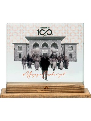 Anadolia 100. Yıl Anısına Kırmızı Fonlu 3 Boyutlu Dekoratif Cam Obje