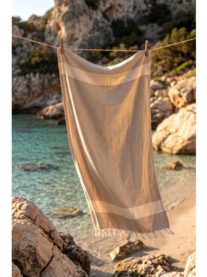 Remsa %100 Pamuk Geometrik Desenli Plaj Havlusu Hamam Sauna Deniz Havlusu Peştemal 03 Vizon