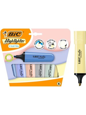 Bic Marking Flat Highlighter Fosforlu Kalem 6 Renk Pastel Tonlar