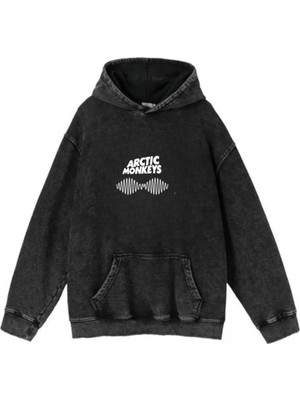 Touz Moda Yıkamalı Artic Monkeys Vintage Kapüşonlu Sweatshirt