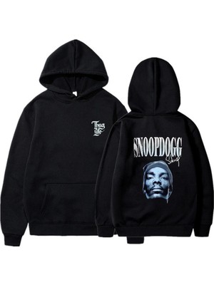Touz Moda Lagom Moda Snoopdogg Baskılı Siyah Unisex Oversize Kapüşonlu Sweatshirt