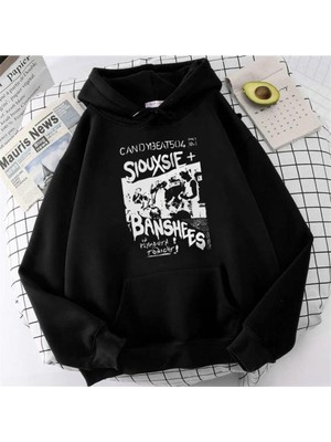Touz Moda Siouxsie Banshees Baskılı Siyah Unisex Oversize Kapüşonlu Sweatshirt