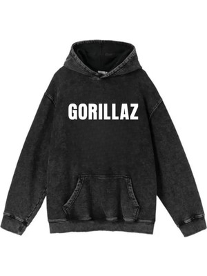 Touz Moda Yıkamalı Gorillaz Vintage Kapüşonlu Sweatshirt