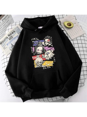 Touz Moda Demon Slayer Squad Baskılı Siyah Unisex Oversize Kapüşonlu Sweatshirt