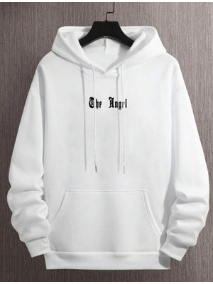 Touz Moda Unisex Angel Sırt Baskılı Kapşonlu Beyaz Sweatshirt