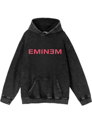 Touz Moda Yıkamalı Eminem Vintage Kapüşonlu Sweatshirt