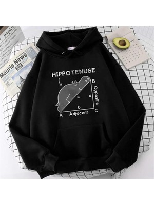 Touz Moda Hippotenuse Baskılı Siyah Unisex Oversize Kapüşonlu Sweatshirt