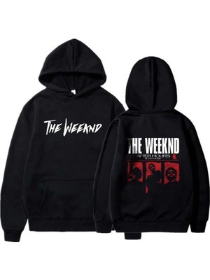 Touz Moda The Weeknd Ön-Arka Baskılı Siyah Unisex Oversize Kapüşonlu Sweatshirt