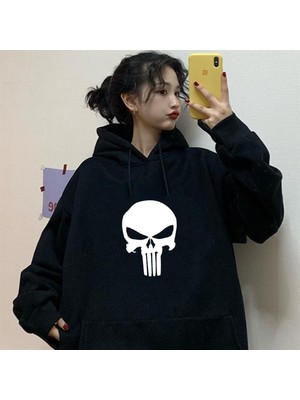 Touz Moda Niiss Butik Punisher Siyah Kapüşonlu Sweatshirt