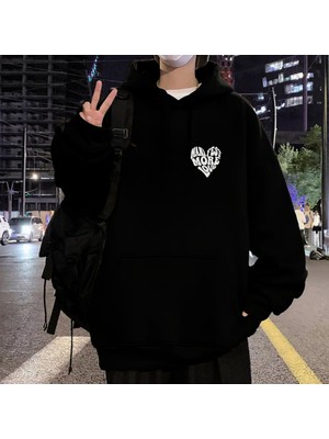 Touz Moda Street Wear Manifest More Love Oversize Unisex Siyah Sweatshirt