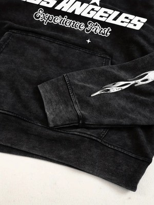 Touz Moda Streetwear Vintage Baskı Detail Kapüşonlu Sweatshirt