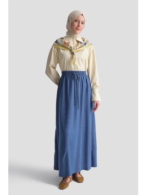 Armine Lastikli Tencel Etek Mavi