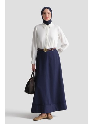 Armine Dikiş Detaylı Kloş Etek Lacivert