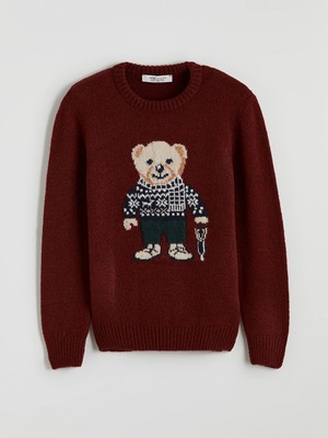 Lc Waikiki Yeni Sezon Bisiklet Yaka Ayı Teddy Desenli Erkek Çocuk Triko Kazak