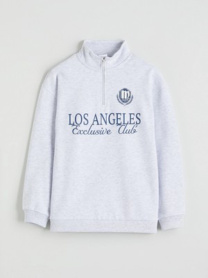 Lc Waikiki Yeni Sezon Dik Yaka Los Angeles Baskılı Erkek Çocuk Kalın Sweatshirt