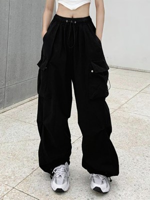 Touz Moda Yeşil Tactical Paraşüt Kumaş Kargo Cepli Oversize Unisex Pantolon