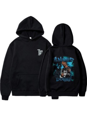 Touz Moda Snoop Dogg Blue Baskılı Siyah Unisex Oversize Kapüşonlu Sweatshirt