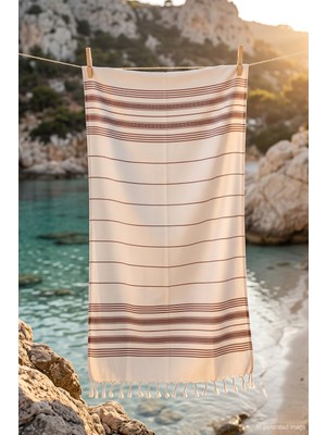 Remsa %100 Pamuk Zikzak Desenli Plaj Havlusu Hamam Sauna Deniz Havlusu Peştemal 04 Kahverengi