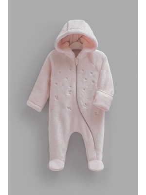 Caramell %100 Pamuklu Kız Bebek Tulumu Kapüşonlu, Kendinden Eldivenli ve Patikli Peluş Bebek Tulumu