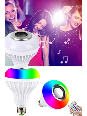 Bluetooth Hoparlörlü Kumandalı Rgb Akıllı LED Ampul Parti Disko Özel Gün Müzikli Rgb Ampul