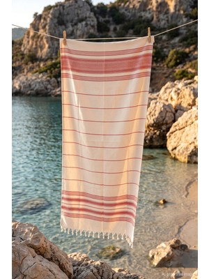Remsa %100 Pamuk Zikzak Desenli Plaj Havlusu Hamam Sauna Deniz Havlusu Peştemal 04 Kırmızı
