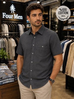 Eren Style Linen Keten Klasik %100 Cotton Kısa Kollu Terletmeyen Gömlek