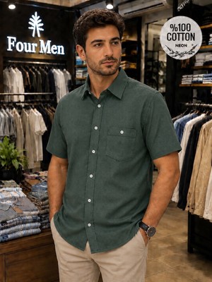Eren Style Linen Keten Klasik %100 Cotton Kısa Kollu Terletmeyen Gömlek