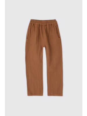 Panço Erkek Çocuk Beli Lastikli Müslin Kahve Pantolon