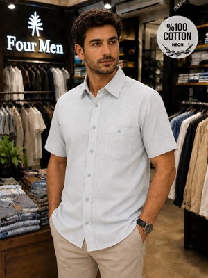 Eren Style Linen Keten Klasik %100 Cotton Kısa Kollu Terletmeyen Gömlek