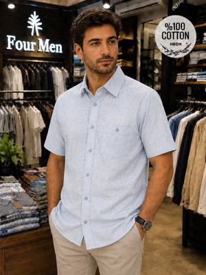 Eren Style Linen Keten Klasik %100 Cotton Kısa Kollu Terletmeyen Gömlek