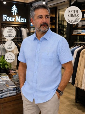 Eren Style Linen Keten Klasik %100 Cotton Kısa Kollu Terletmeyen Gömlek