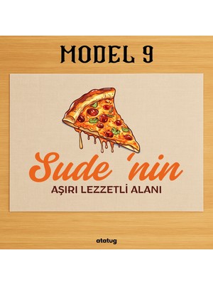 Atatuğ Hediyelik Kişiye Özel Eğlenceli Pizza Tasarımlı Keten Beslenme Örtüsü (28X40 Cm) - Yıkanabilir Isimli Servis Bezi