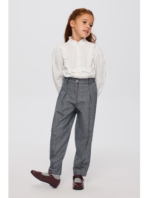 Panço Kız Çocuk Lacivert Ekose Pantolon