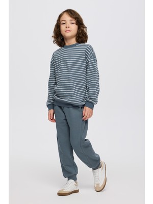 Panço Erkek Çocuk Çizgi Desenli Petrol Sweatshirt