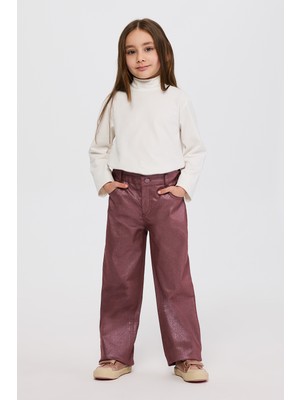Panço Kız Çocuk Simli Bordo Pantolon