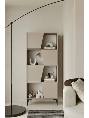 Furnitt Home Roma Kumtaşı Bej Kitaplık 175 cm - Vitrin - Gümüşlük (100% Mdf) Metal Ayak
