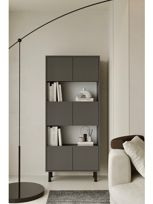 Furnitt Home Hitit Kitaplık 175 cm - Vitrin - Gümüşlük (100% Mdf) Metal Ayak
