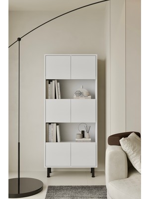 Furnitt Home Hitit Kitaplık 175 cm - Vitrin - Gümüşlük (100% Mdf) Metal Ayak