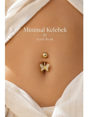 Sacce Scarves & Accessories Çelik Kelebek Figürlü Minimal Göbek Piercing Gold