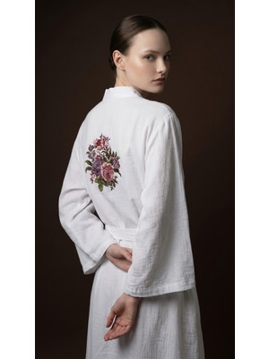 Minteks Shadowed Bloom %100 Pamuk Müslin Kimono Sabahlık