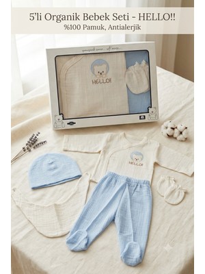 Monox Organik Müslin Pamuk Bebek Hastane Çıkışı 5\'li Set (0-3 Ay)