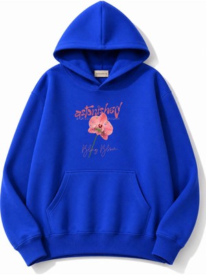 herkesemoda Pembe Çiçek Baskılı Kapüşonlu 2 Iplik Şardonlu Sweatshirt