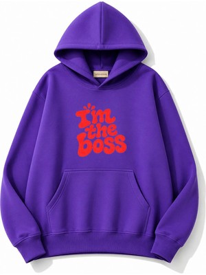 herkesemoda The Boss Baskılı Kapüşonlu 2 Iplik Şardonlu Sweatshirt