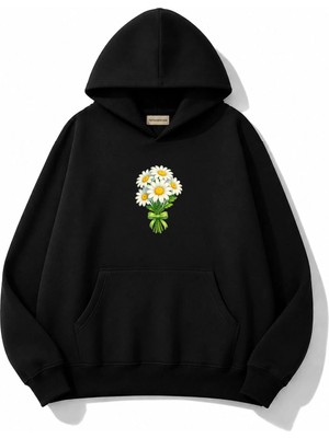 herkesemoda Papatya Baskılı Kapüşonlu 2 Iplik Şardonlu Sweatshirt