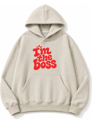 herkesemoda The Boss Baskılı Kapüşonlu 2 Iplik Şardonlu Sweatshirt